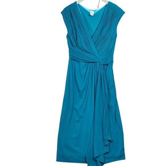Turquoise sleeveless  V-neck  ruched dress   size 8 - Picture 1 of 13